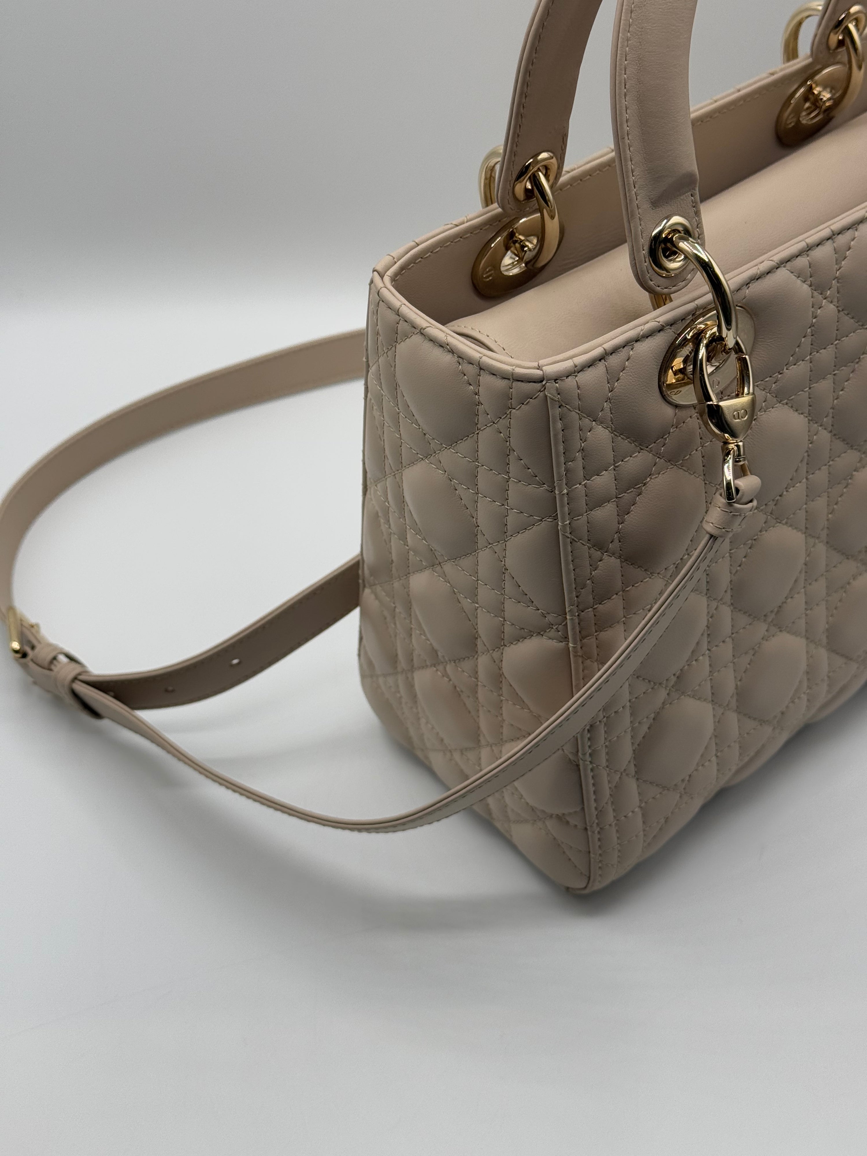 Dior - Medium Lady Dior bag in beige leather