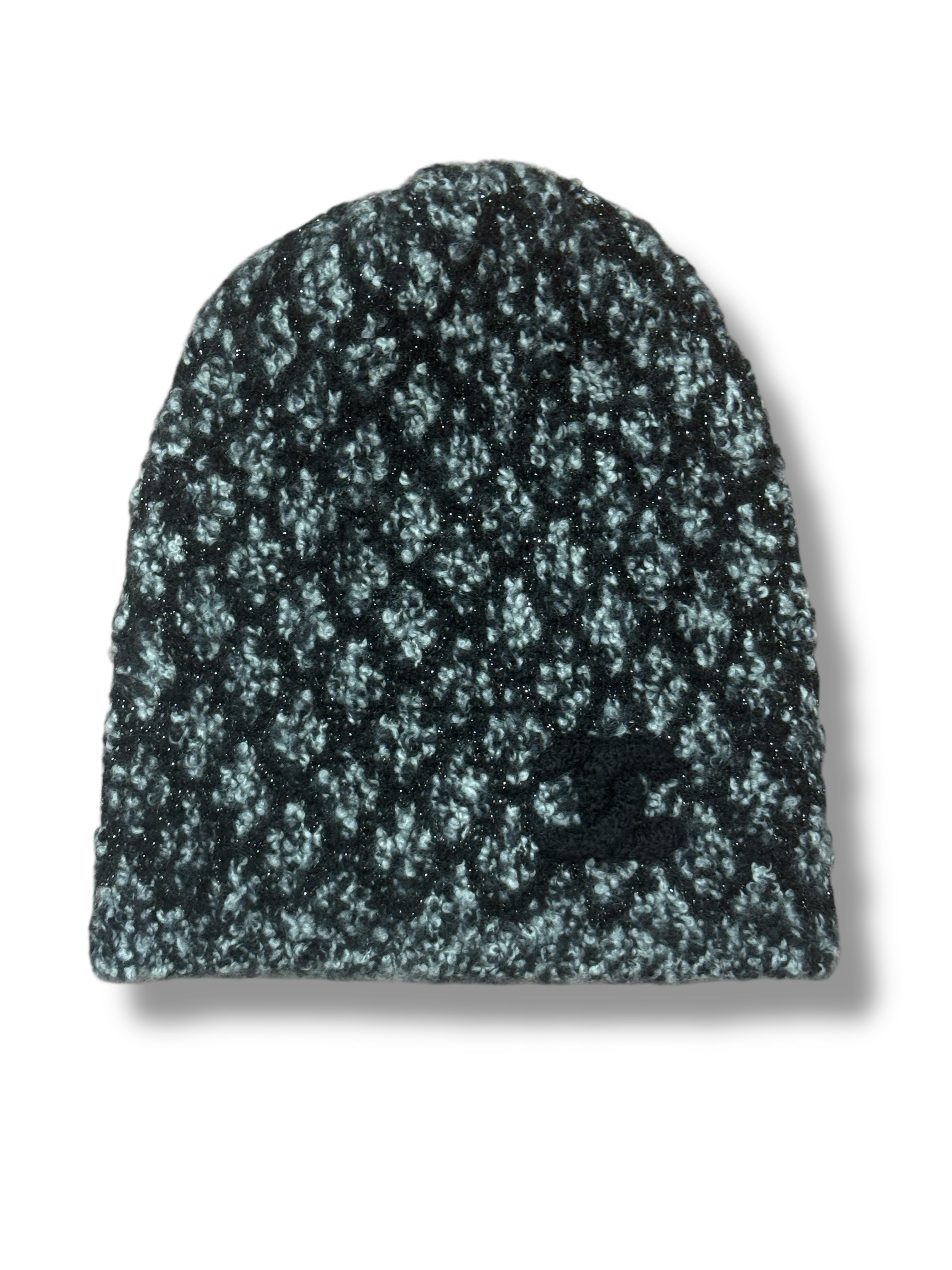Chanel - Bonnet en cachemire Blanc, Gris et Noir scintillant