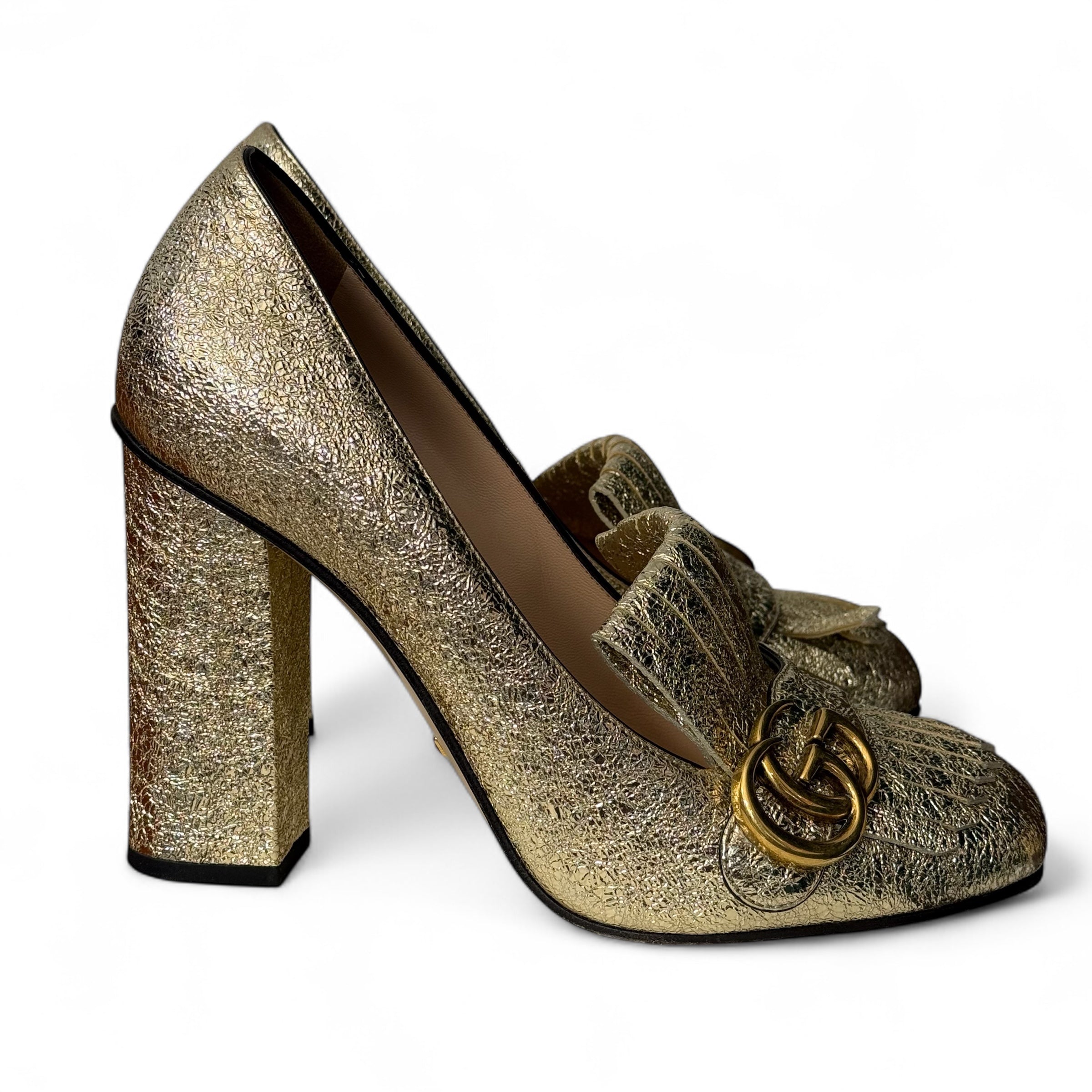 Gucci - Mocassini con tacco Marmont dorati