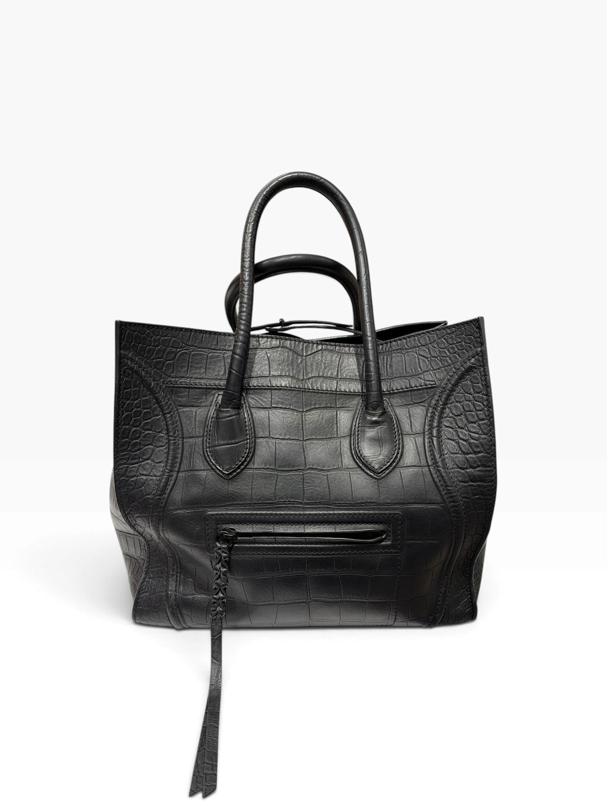 Céline - Sac Phantom Luggage cuir noir embossé croco
