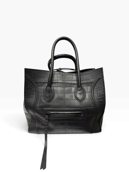 Céline - Sac Phantom Luggage cuir noir embossé croco