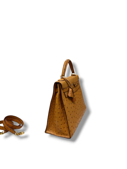 Hermès - Sac Kelly II sellier 32 Gold Autruche