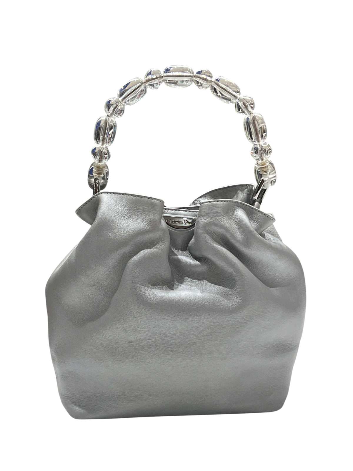 Christian Dior - sac seau pearl cuir gris argenté