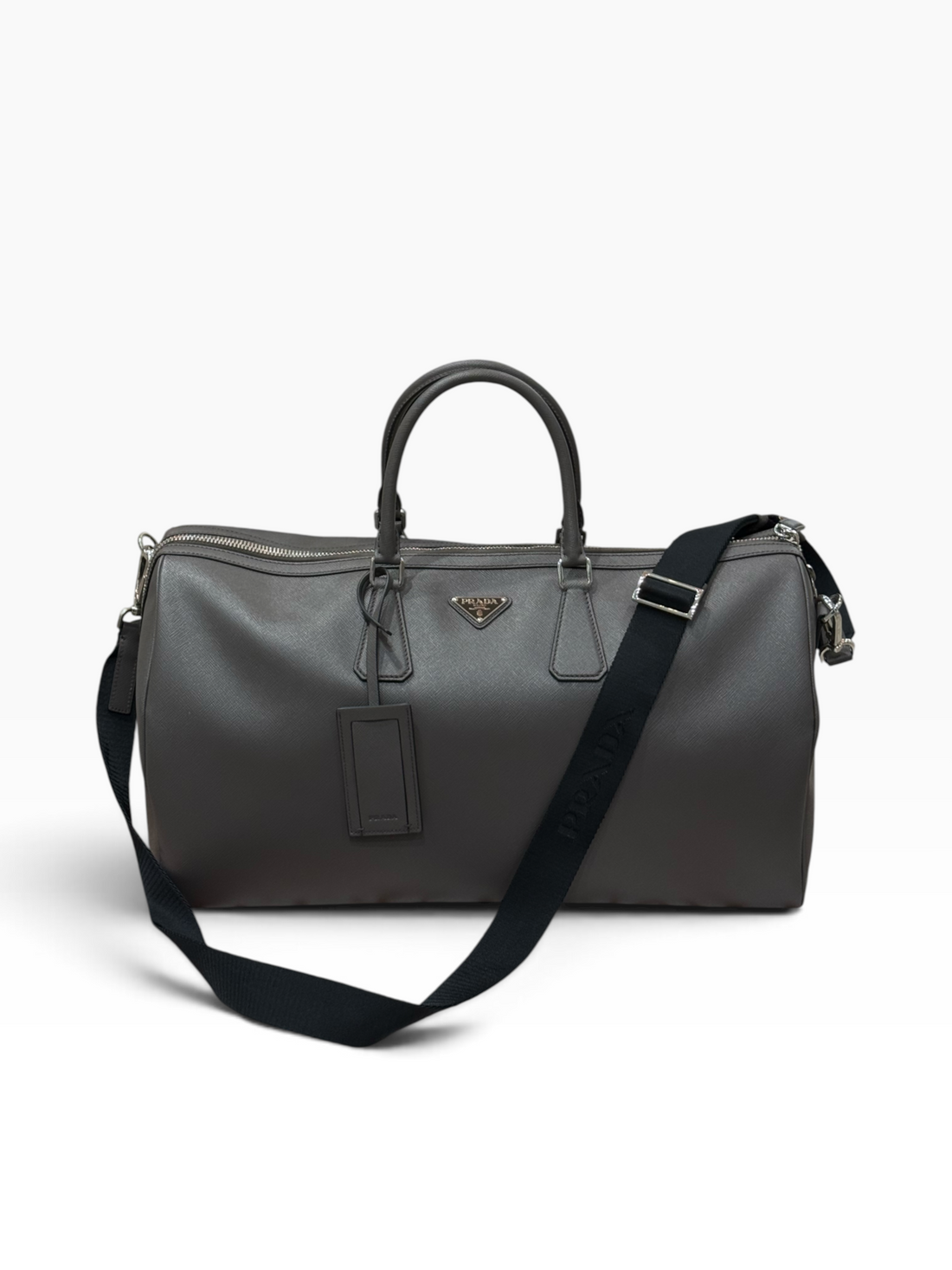 Prada - Sac de voyage 50 Gris marbre en cuir saffiano
