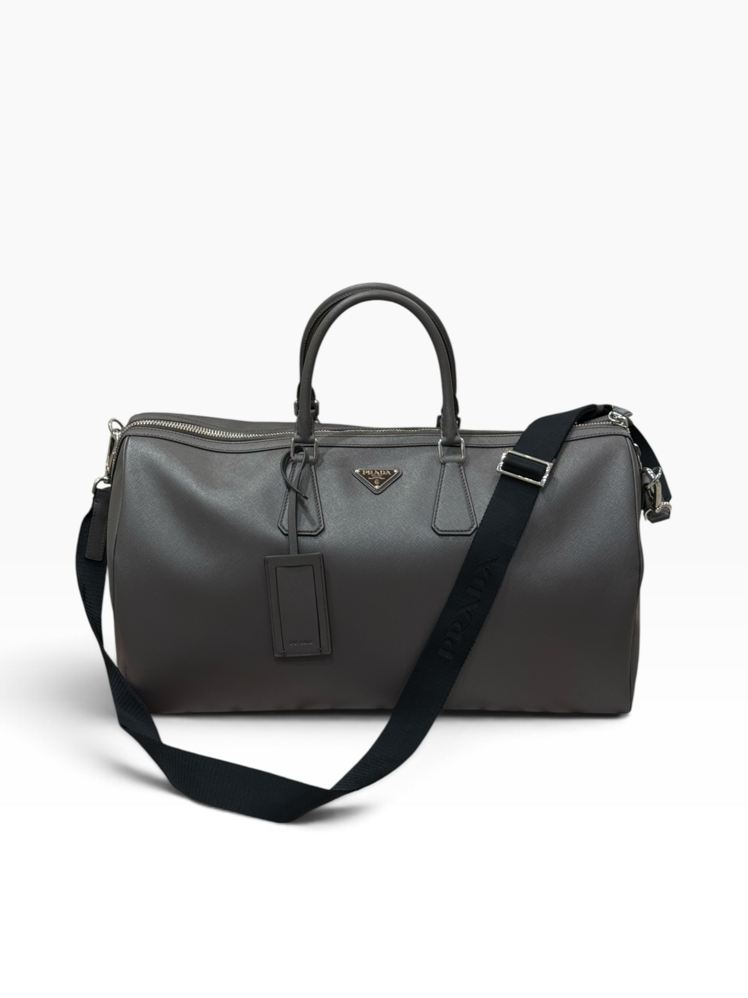 Prada - Sac de voyage 50 Gris marbre en cuir saffiano