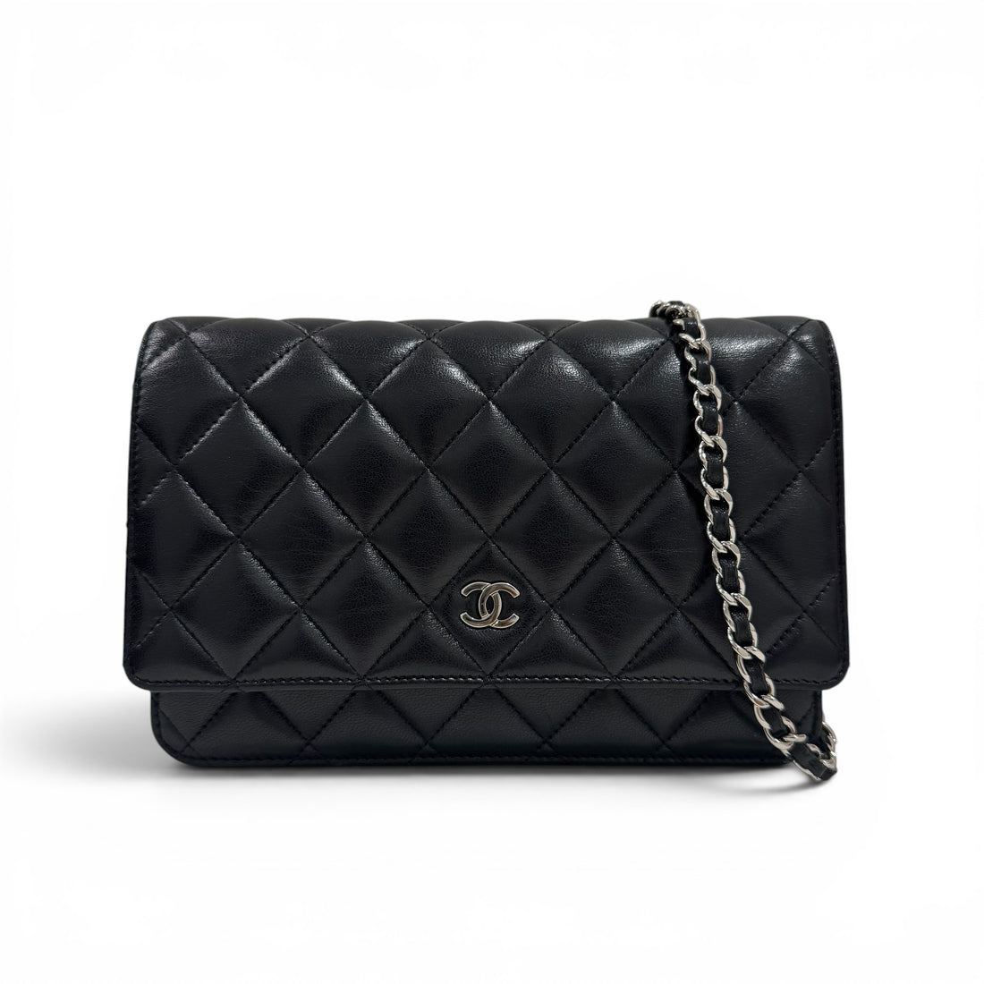 Chanel – Wallet on Chain aus schwarzem Glattleder