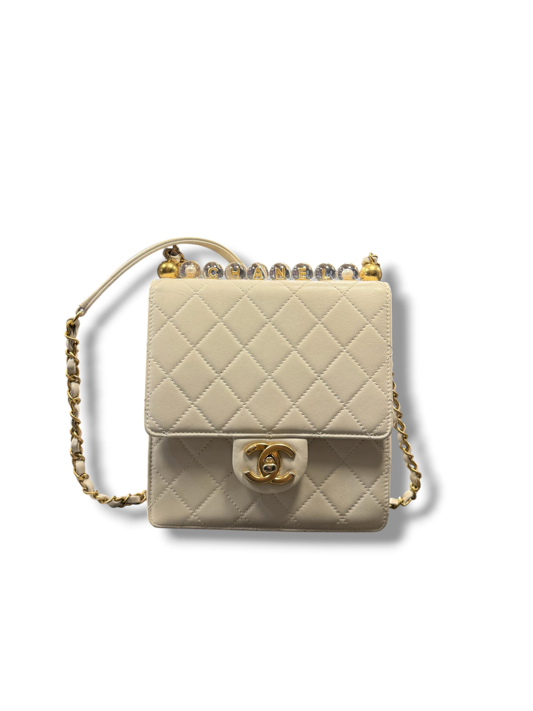 Chanel – Petit-Chic-Tasche mit Perlen in Ecru