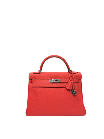Hermès - Sac Kelly 32 clemence retourné Rose Jaipur PHW