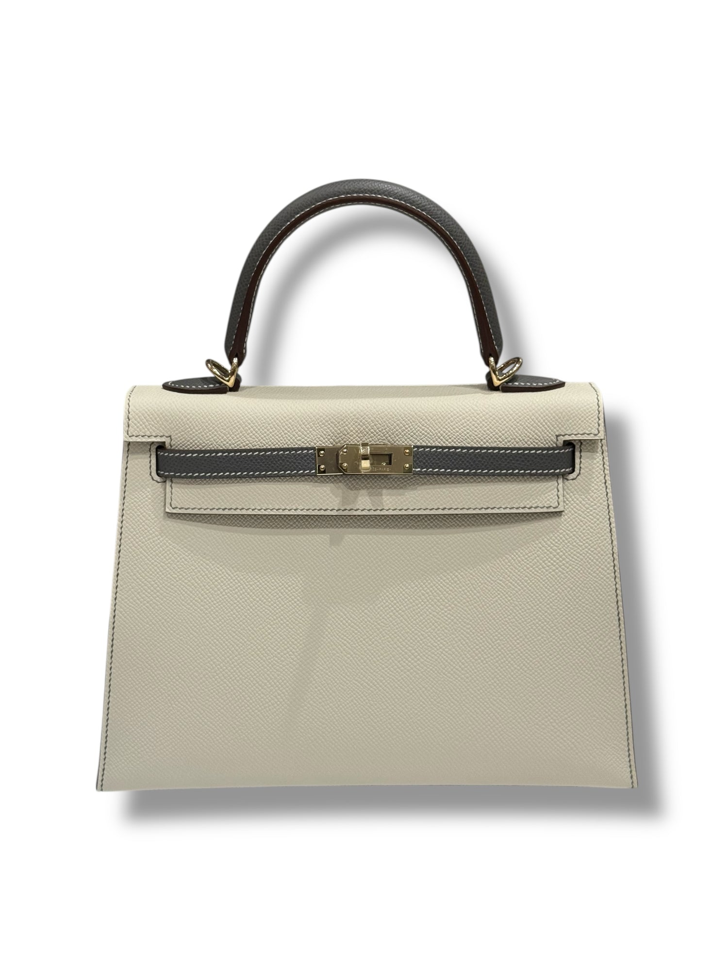 Hermès - Sac Kelly 25 Craie / Gris Meyer commande spécial
