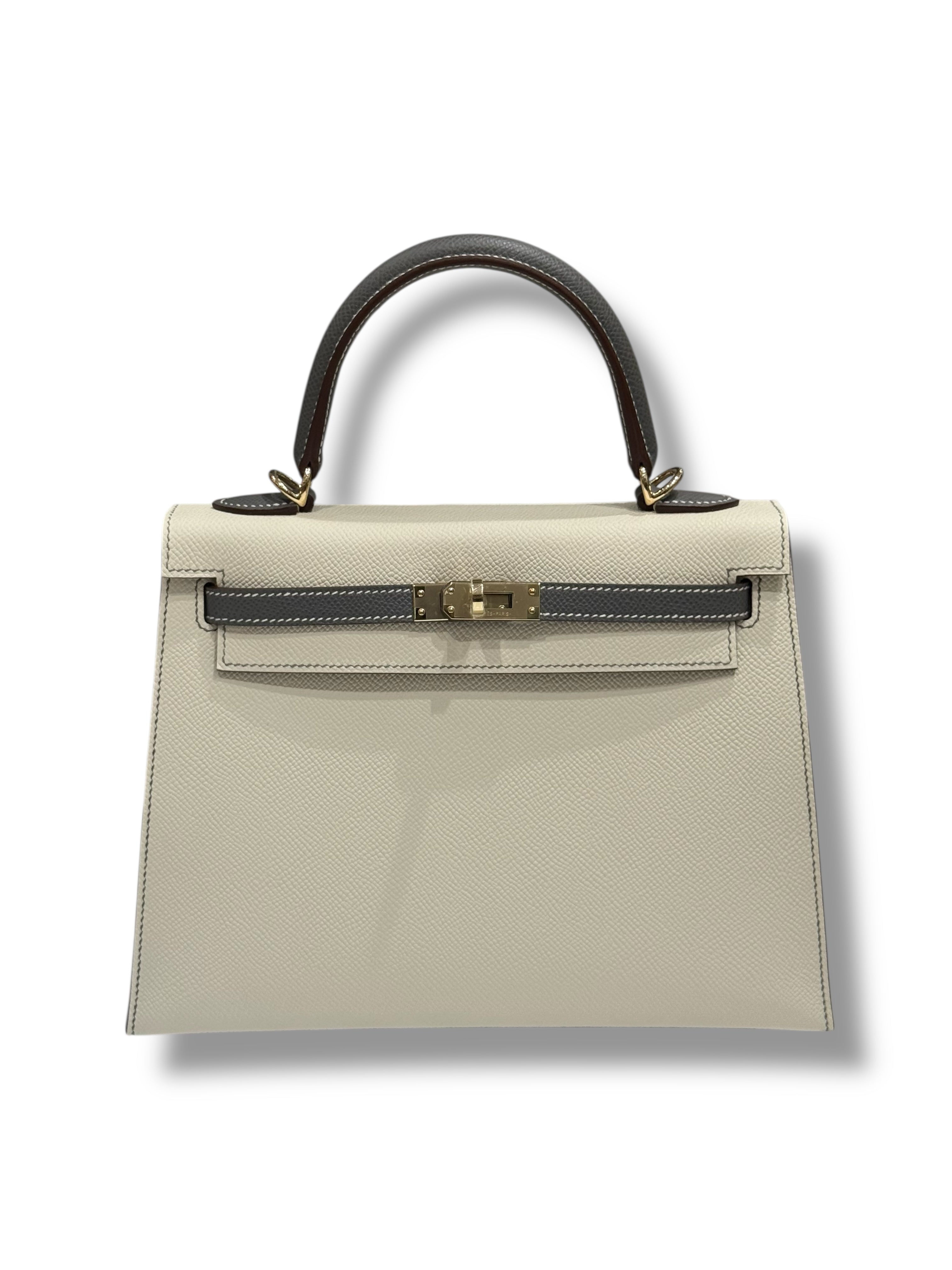 Hermès - Sac Kelly 25 Craie / Gris Meyer commande spécial