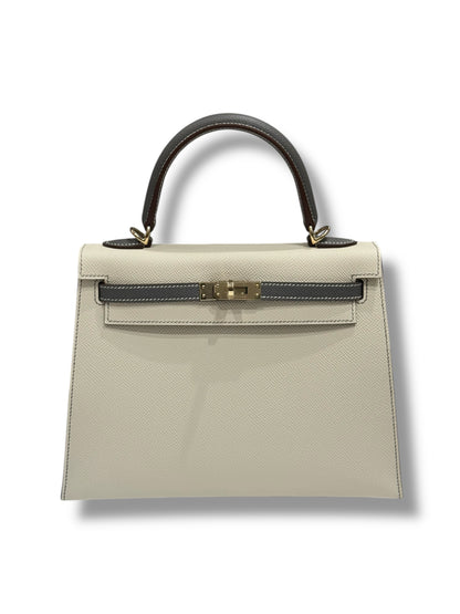 Hermès - Sac Kelly 25 Craie / Gris Meyer commande spécial