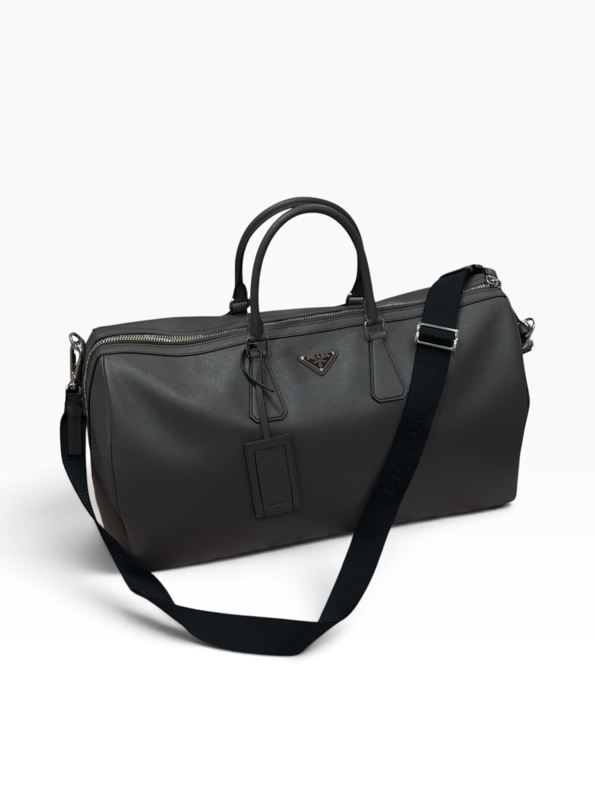 Prada - Sac de voyage 50 Gris marbre en cuir saffiano