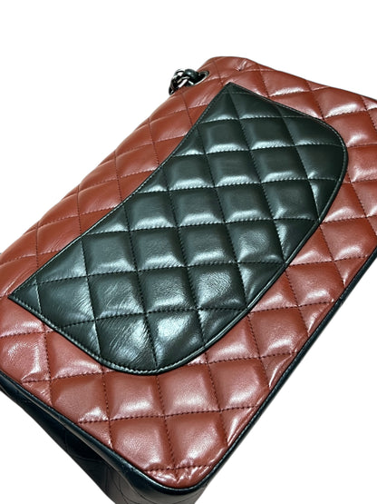 Chanel - sac classique jumbo tricolore marine, kaki, bordeaux