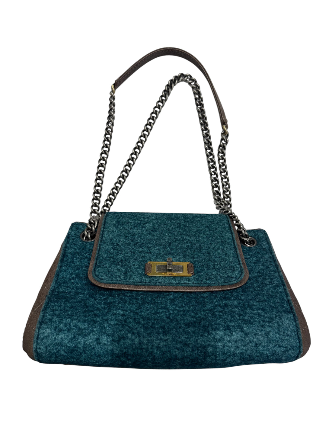 Chanel Reissue 2.55 Medium – Laine bouclée bleu canard &amp; cuir chocolat