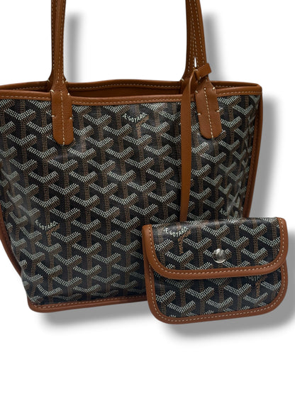 Goyard - Sac Mini Anjou réversible toile et cuir Gold