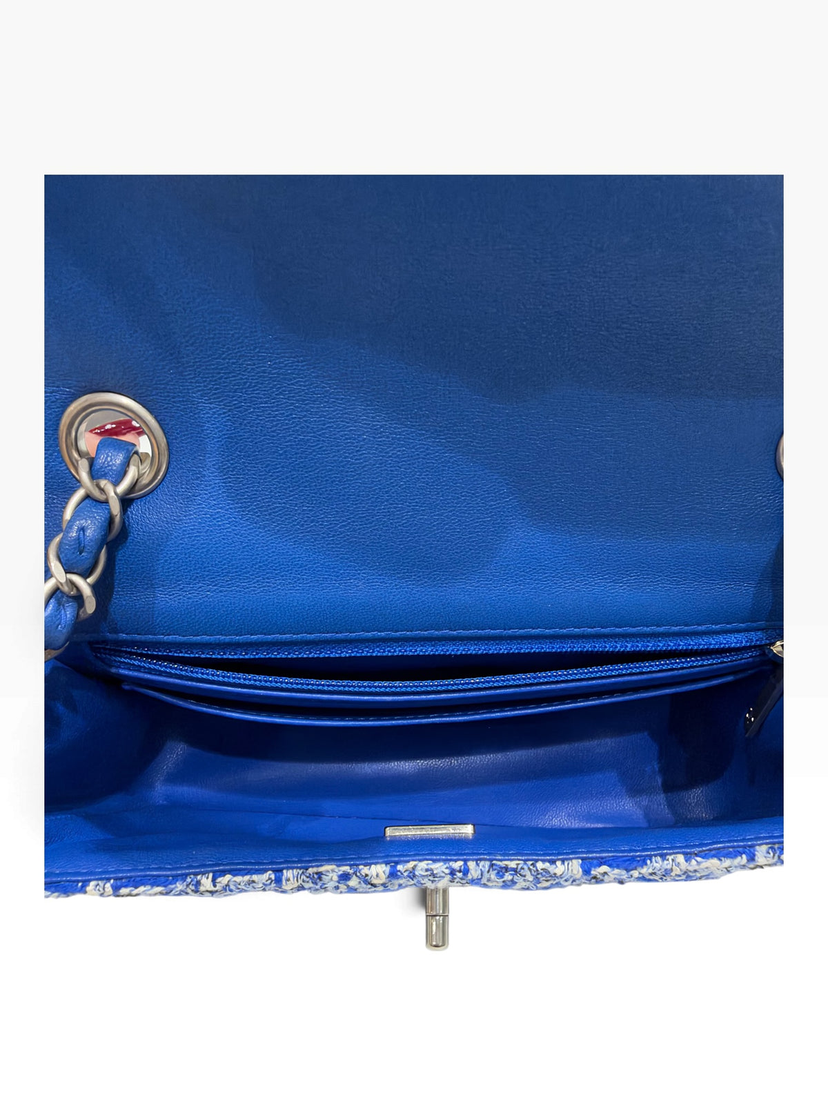 Chanel - Sac timeless mini rectangular en tweed bleu et blanc