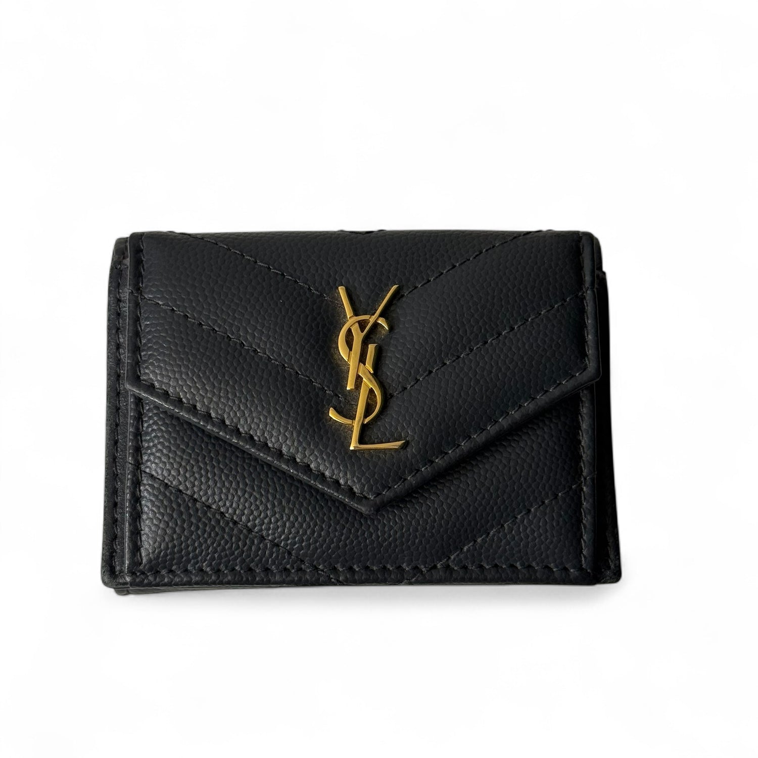 Saint Laurent - Porte monnaie Cassandre en cuir gris