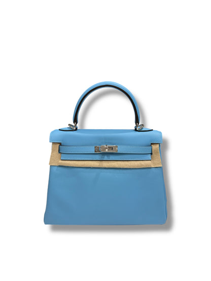 Hermès - Sac Kelly II 25 Swift retourné Bleu Céleste PHW