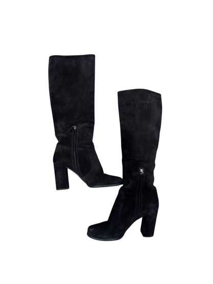Prada - Bottes hautes en daim noires T37