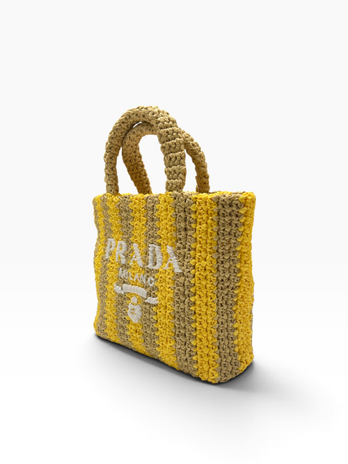 PRADA - sac raphia rayé jaune