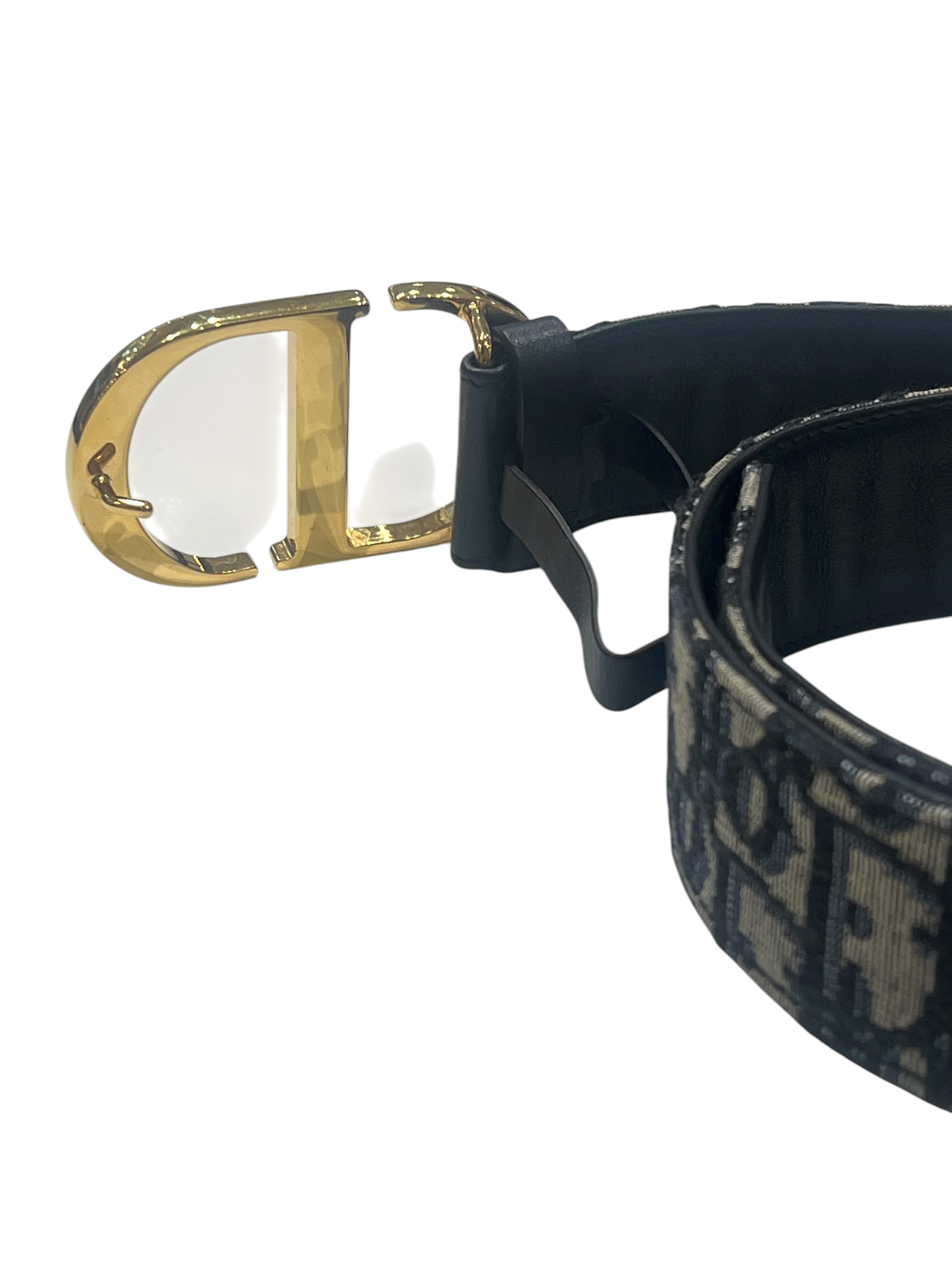 Dior - ceinture oblique bleu boucle dorée T75