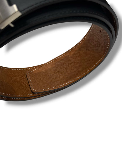 Hermès - Ceinture H Constance maxi Noir réversible Gold T100
