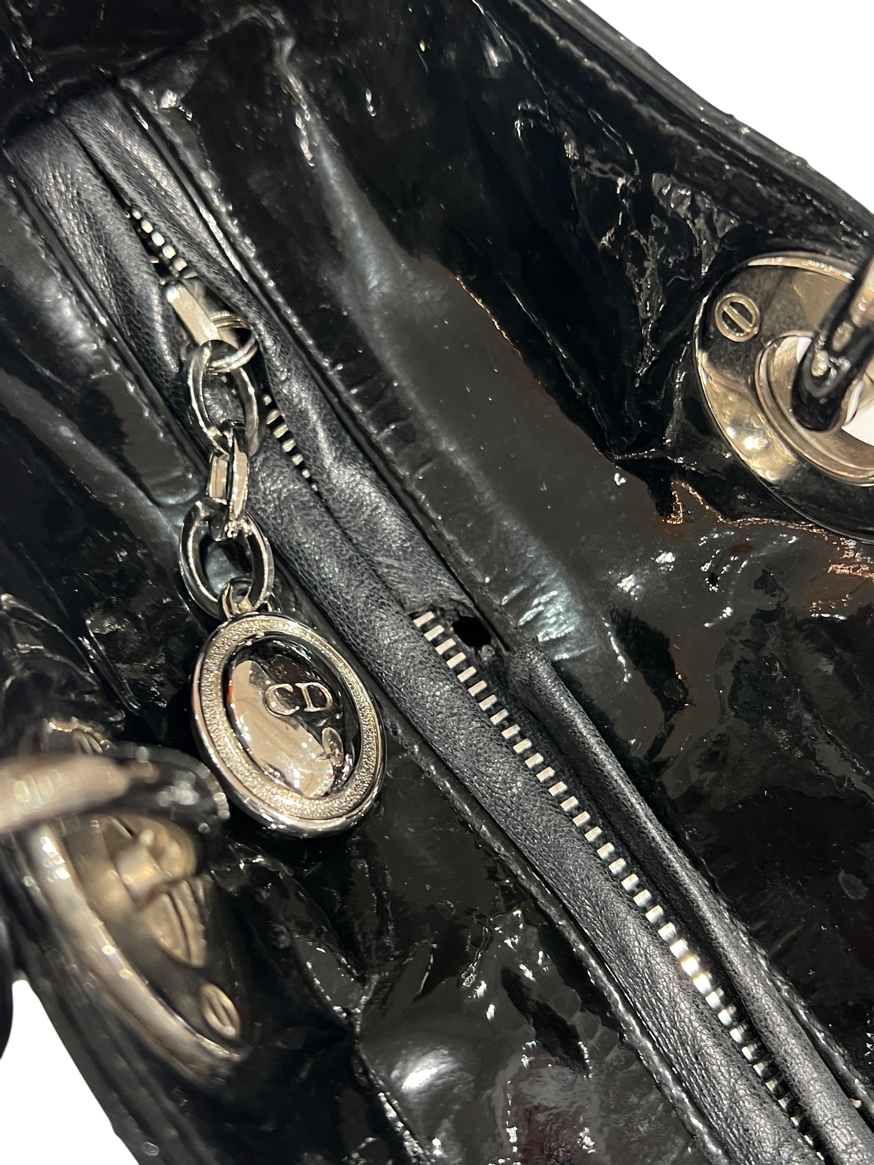 Dior - sac lady Dior cuir vernis noir vintage