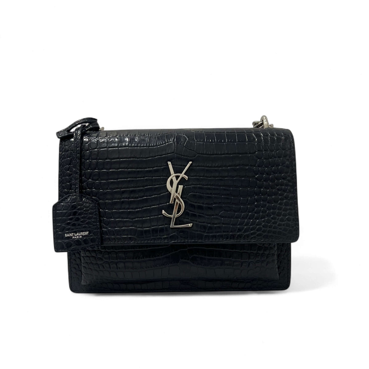 Saint Laurent - Navy Blue Embossed Crocodile Sunset Bag