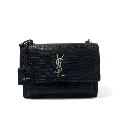 Saint Laurent - Sac Sunset croco embossé bleu marine