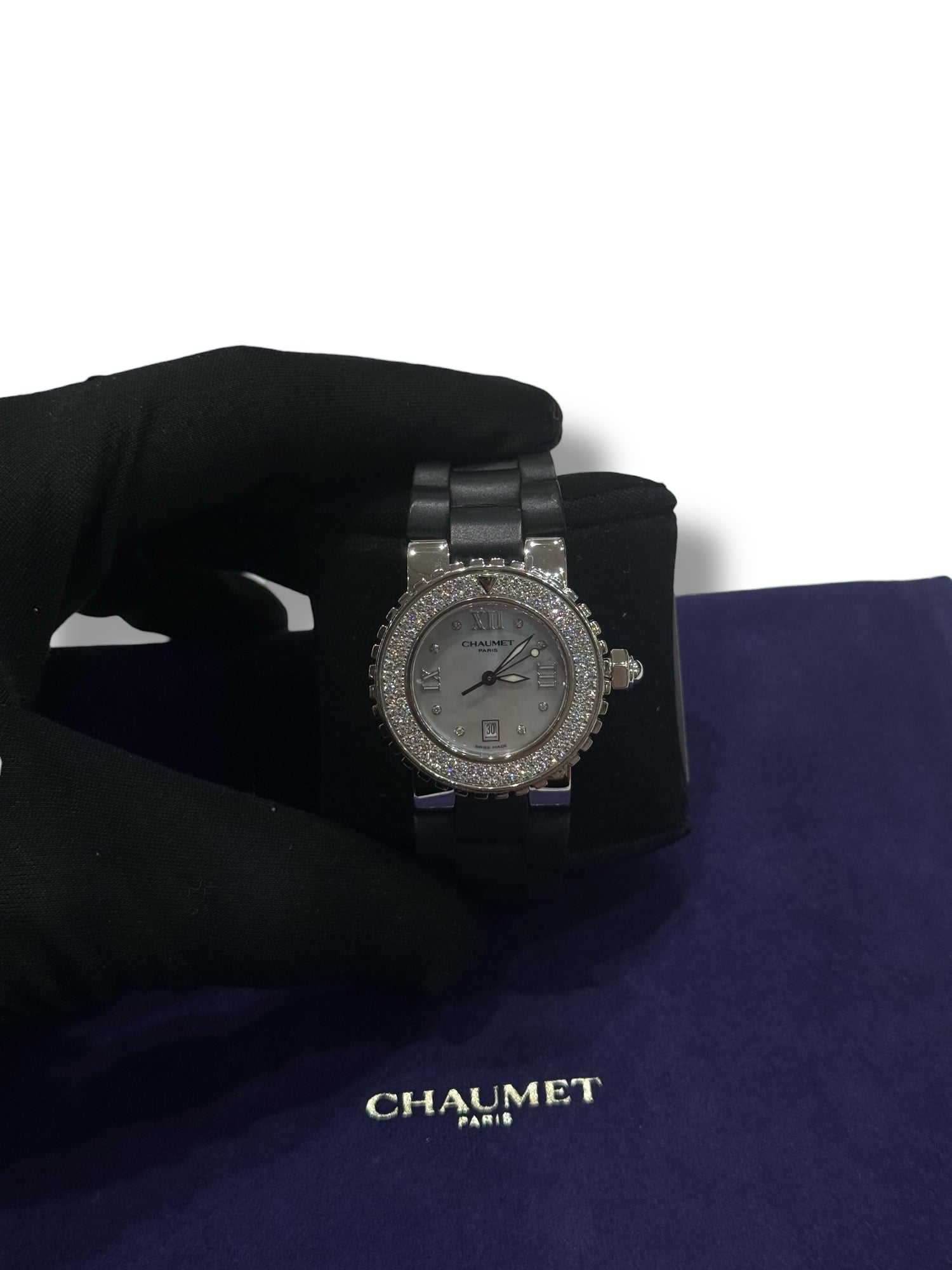 Chaumet - montre class one bracelet caoutchouc et acier, lunette diamants