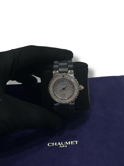 Chaumet - montre class one bracelet caoutchouc et acier, lunette diamants