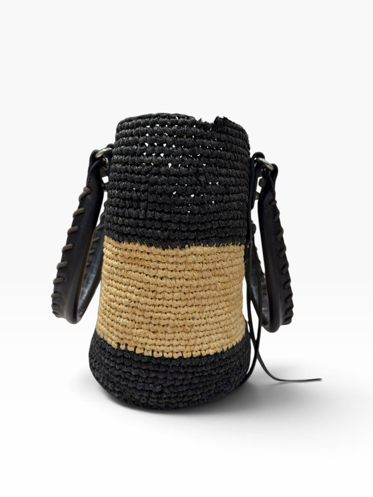 Balenciaga - Black and beige raffia basket bag