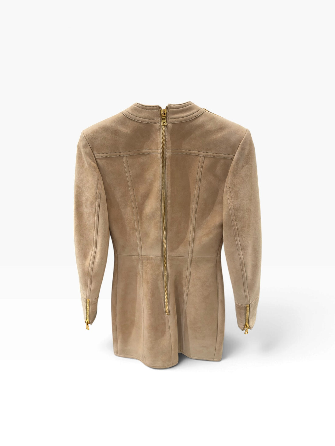 Balmain - Robe courte beige à laçage, style militaire