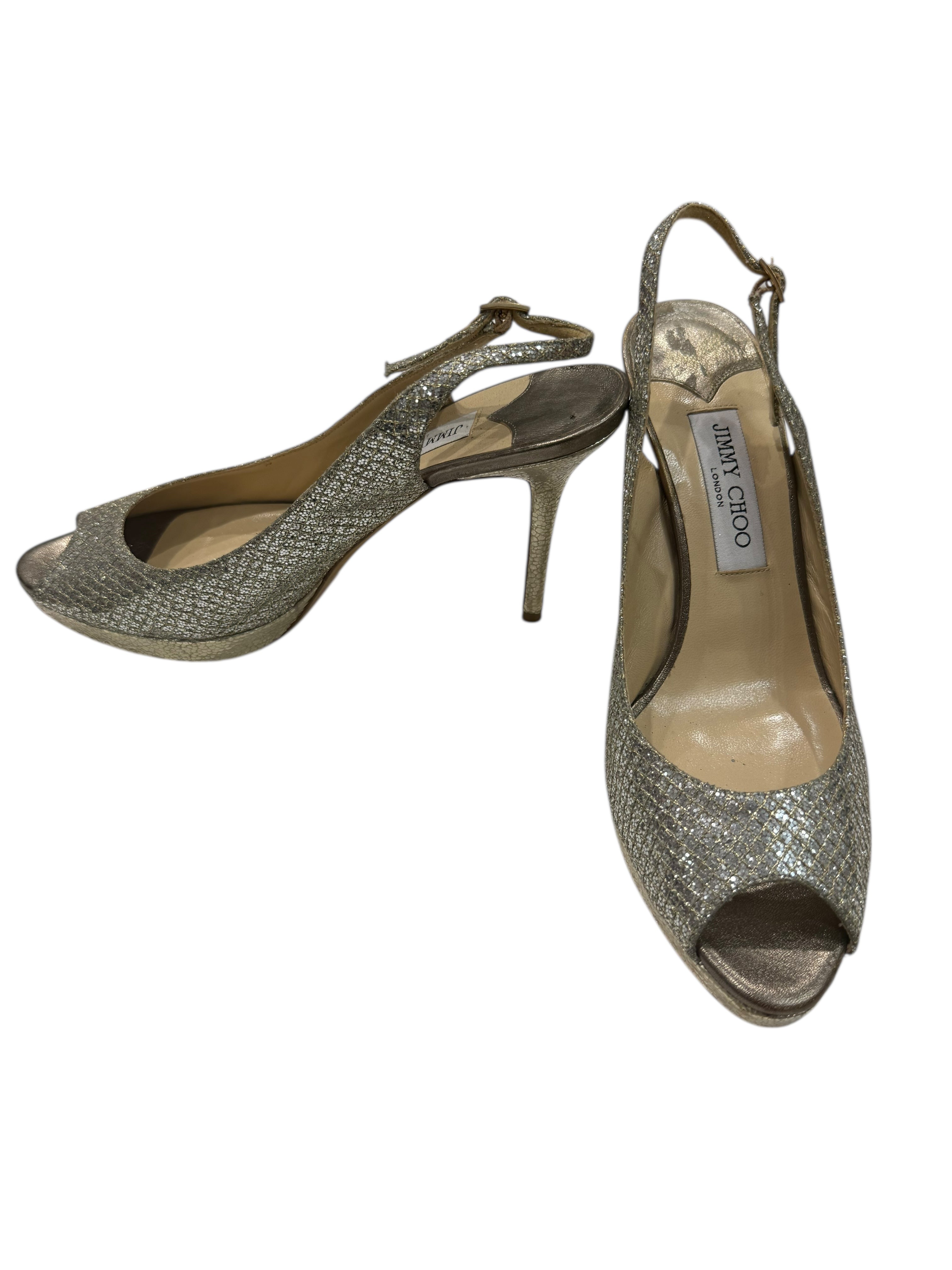 Jimmy Choo - Escarpins ouvert scintillant dorés et argentés