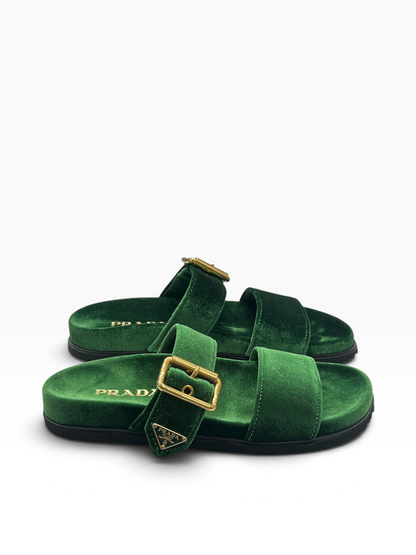 PRADA - Sandales verts en velours T36,5