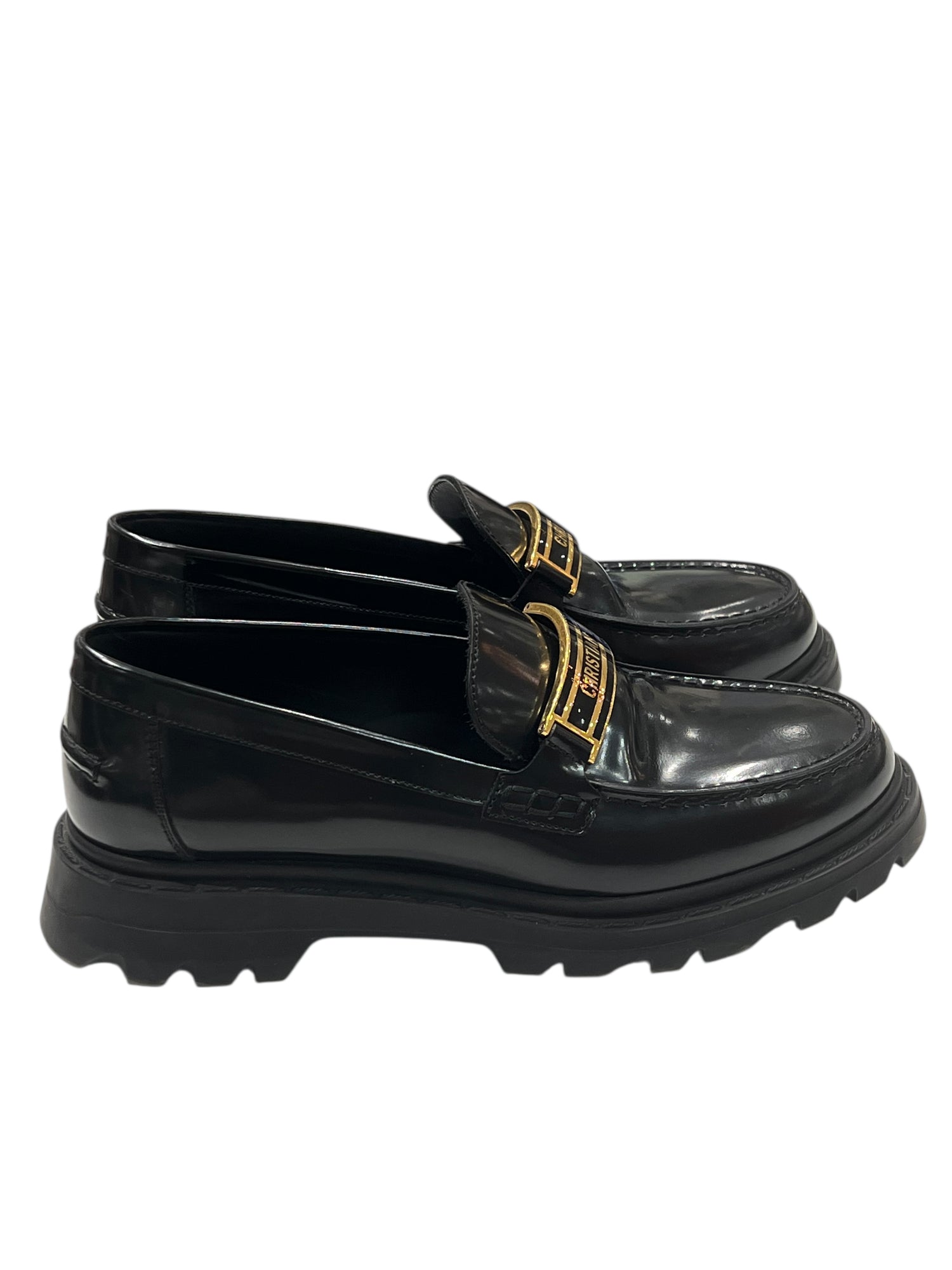 Dior - mocassins code cuir noir T 38,5
