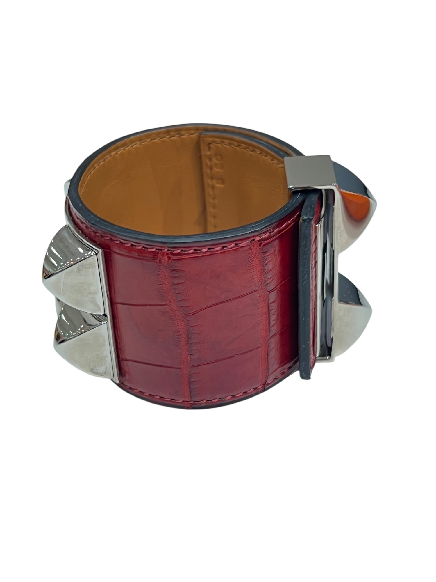 Hermès - manchette medor alligator bordeaux / palladium