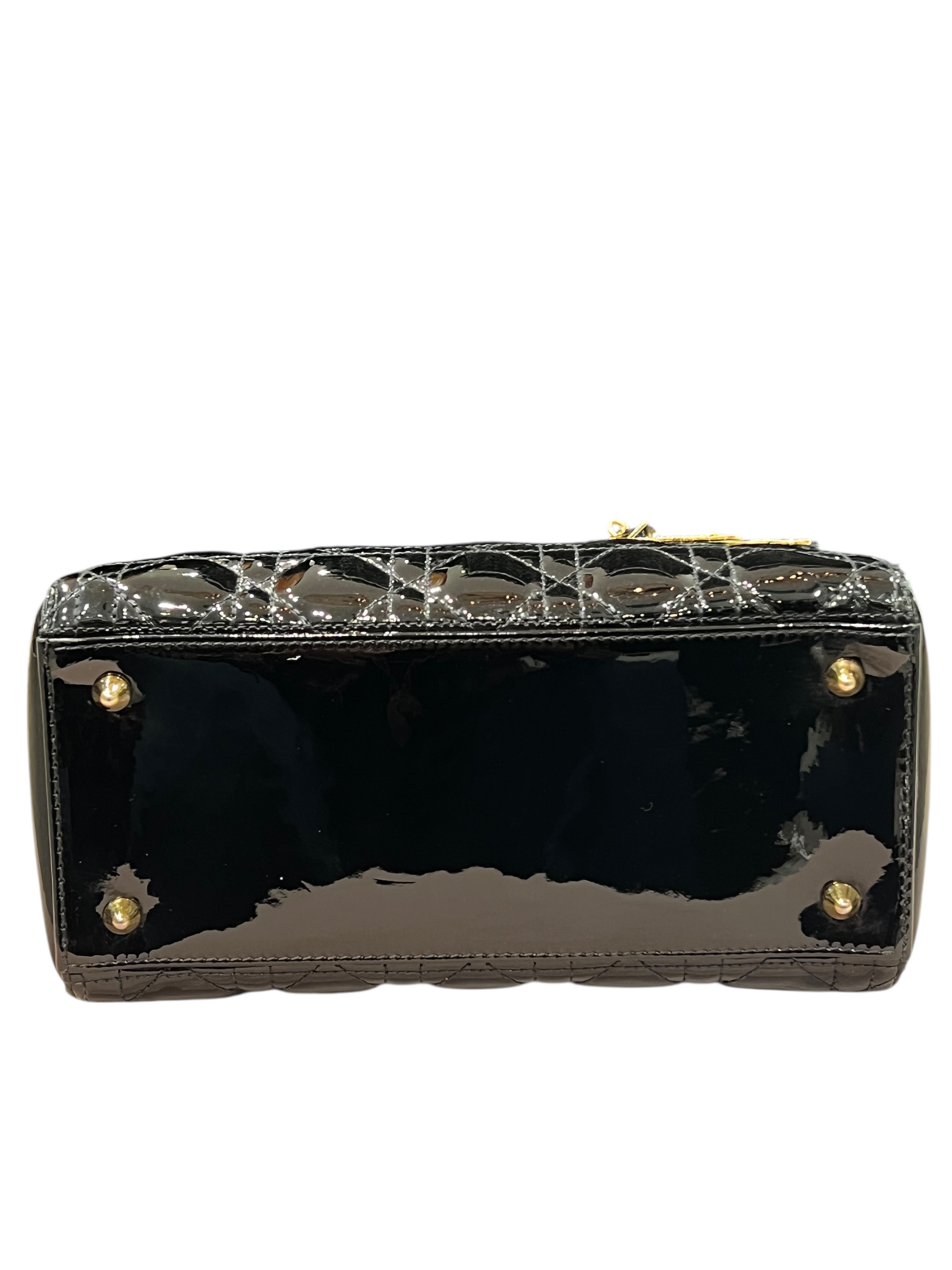 Dior - sac lady cuir vernis noir MM