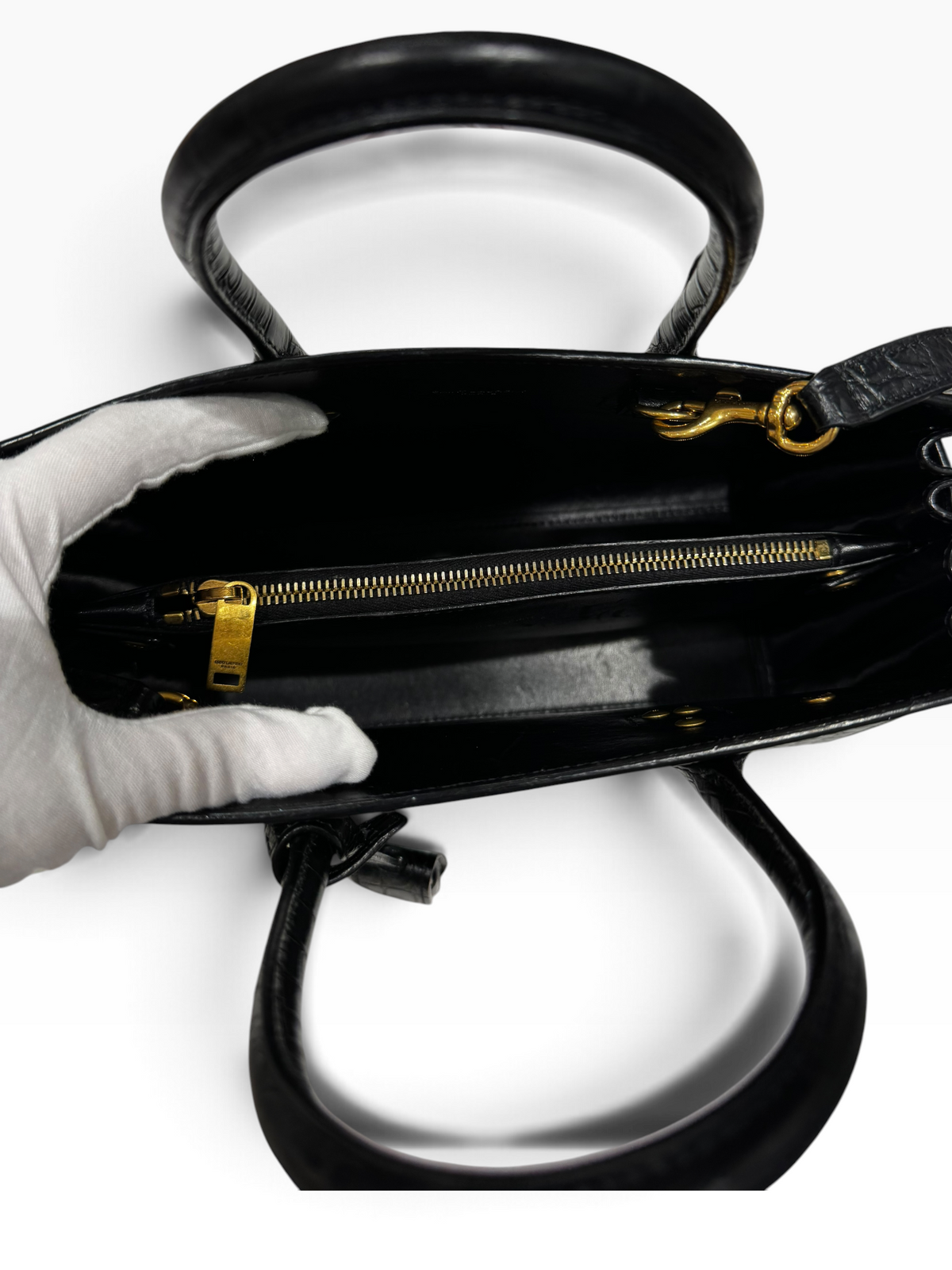 Saint Laurent - Sac de jour noir small embossé Crocodile