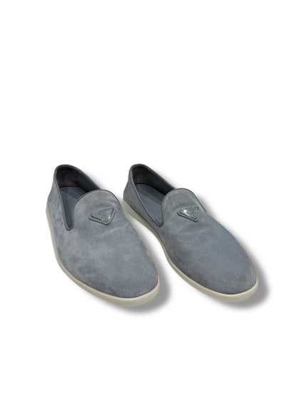 Prada Mocassins Loafers Daim Bleu Astral | Les Folies d’Eugénie