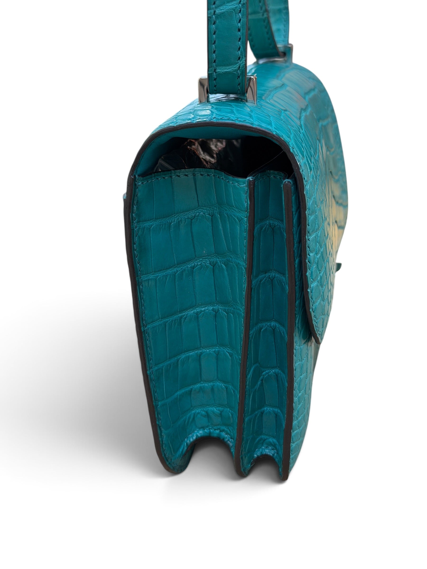 Hermès - Sac Constance 18 Alligator Mat Bleu Paon