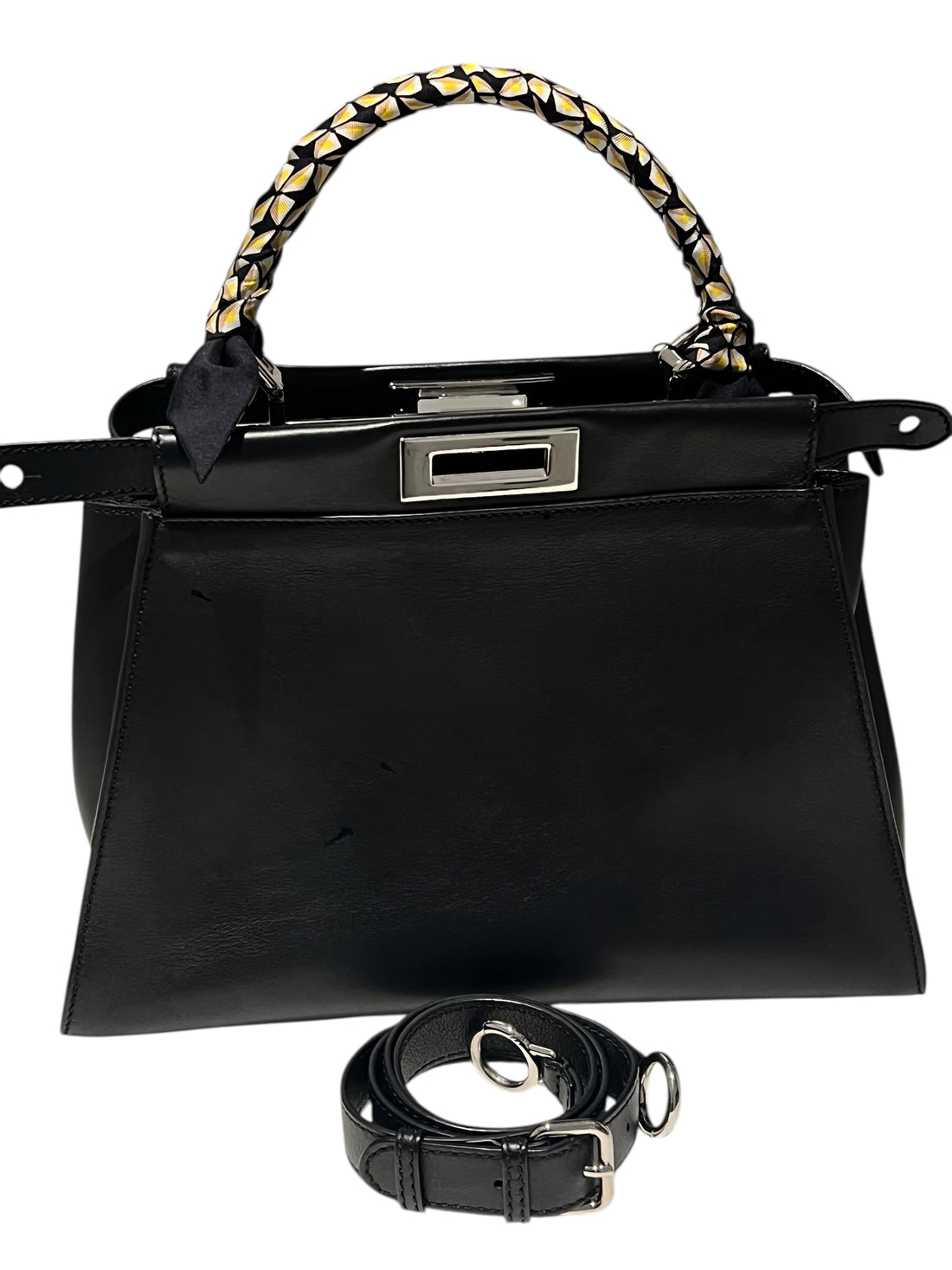 FENDI - Peekaboo-Tasche aus schwarzem Leder mit Python-Innenfutter
