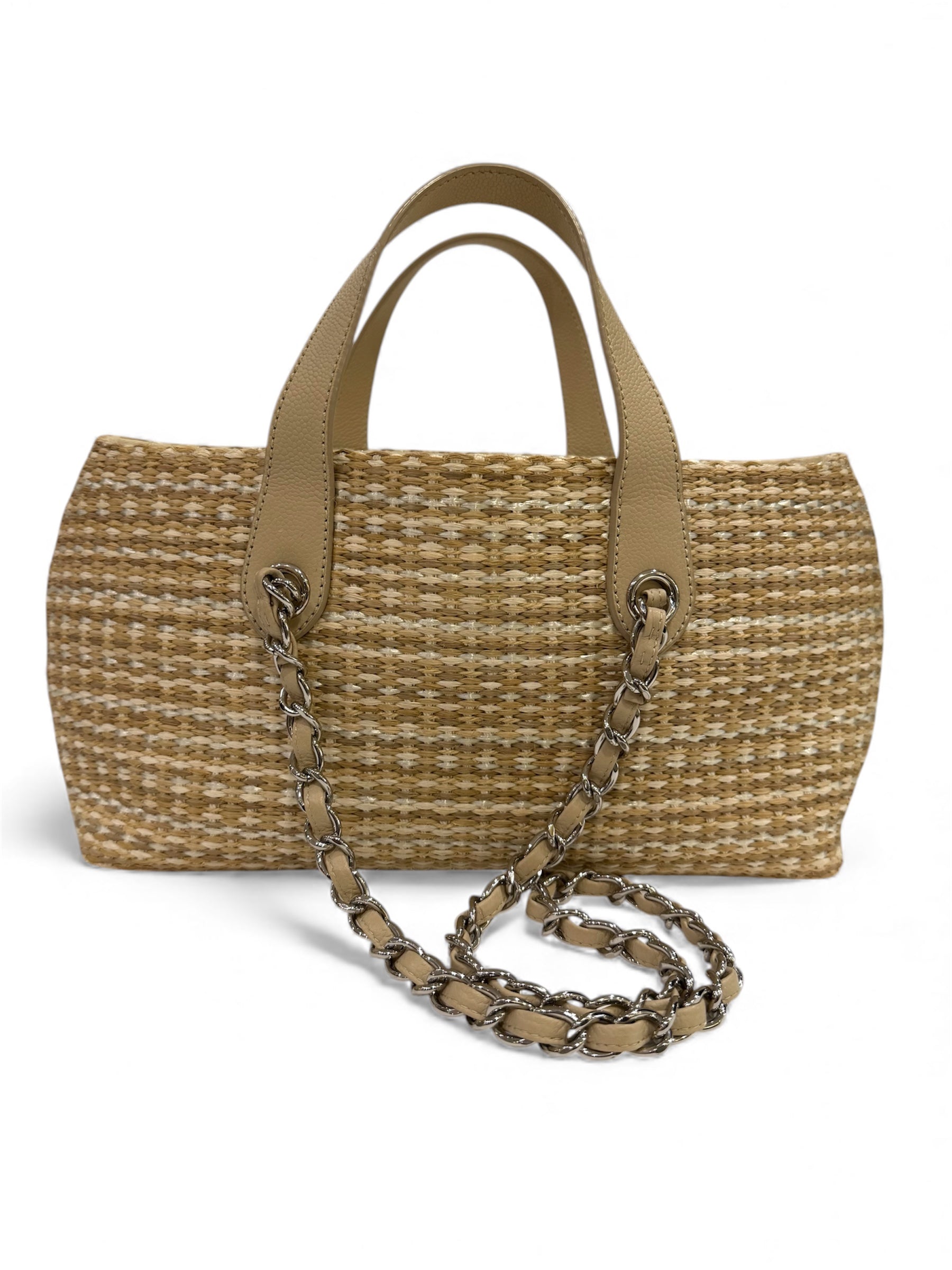 Chanel - Borsa in rafia beige e bianca
