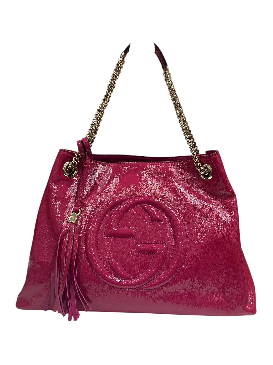 Gucci - sac soho cuir verni fushia