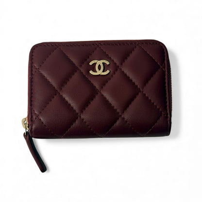 Chanel - Porte monnaie en cuir d’agneau bordeaux