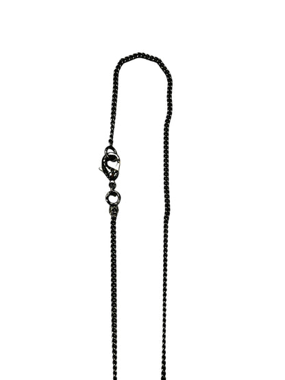 Chanel - collier chaîne métal argenté camélia et cc strass