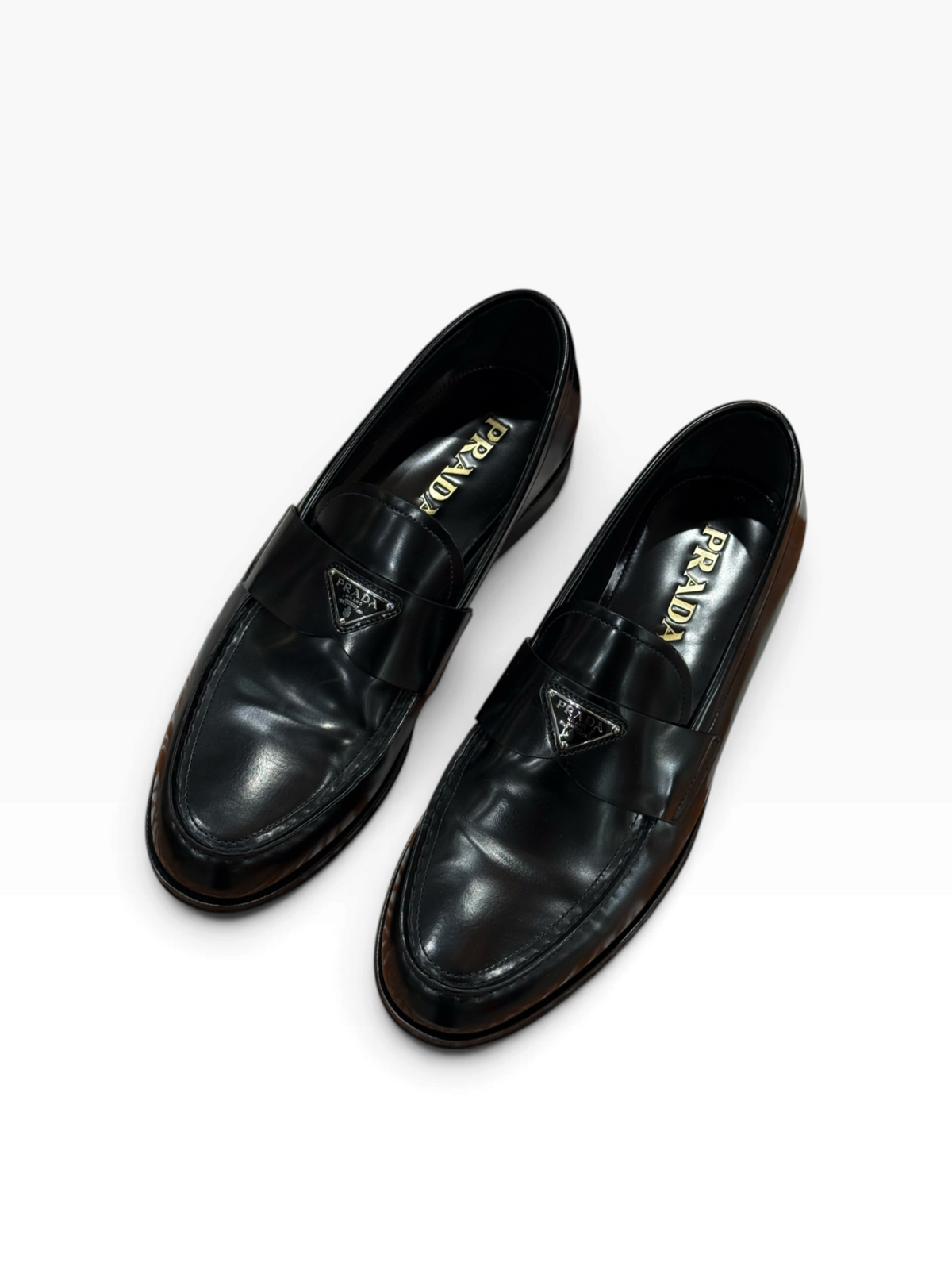 Prada – Mocassins noirs glacés – T40,5