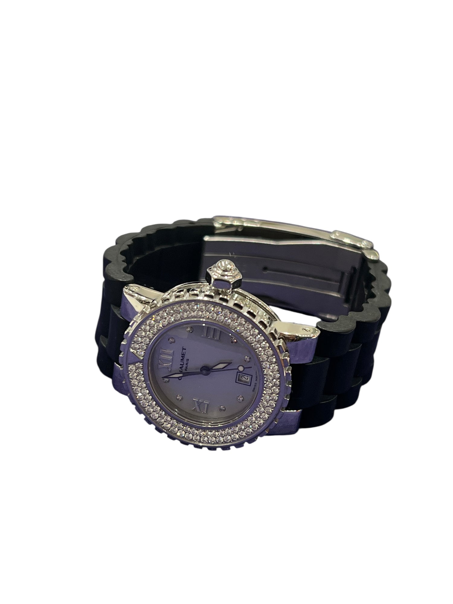 Chaumet - montre class one bracelet caoutchouc et acier, lunette diamants