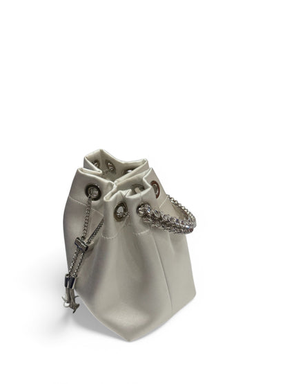 Jimmy Choo - Sac Bon Bon en satin ivoire poignée strass