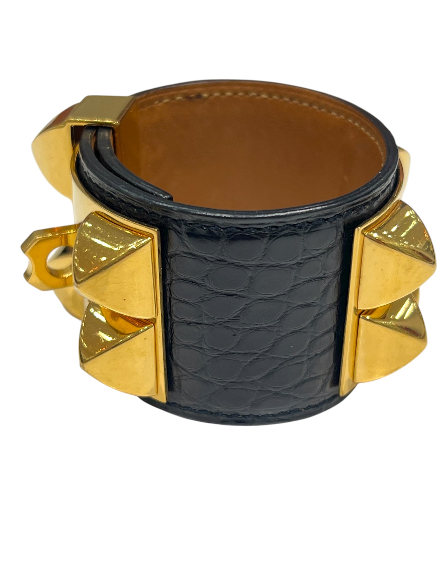 Hermès- manchette medor alligator noir doré
